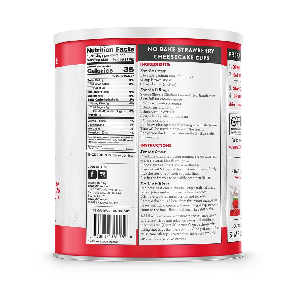 ReadyWise - Simple Kitchen Freeze-Dried Sliced Strawberries - 18 Serving #10 Can