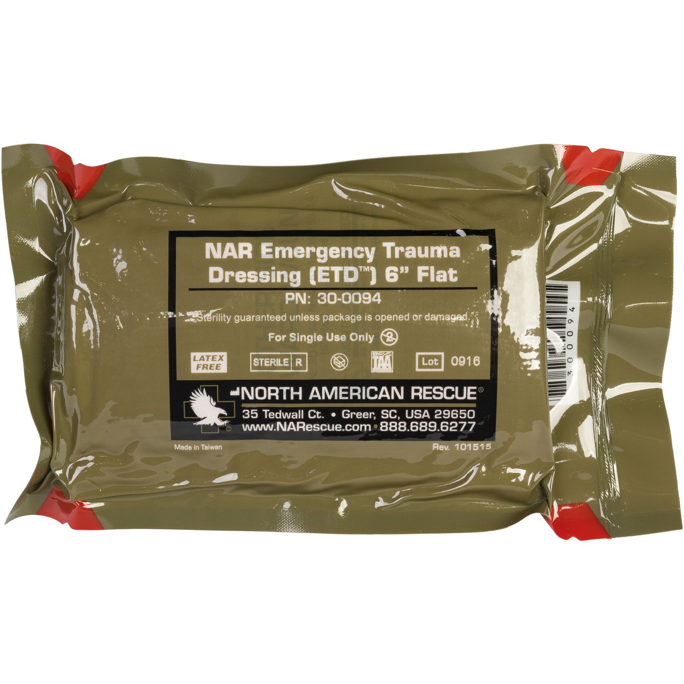 North American Rescue - Flat Emergency Trauma Dressing (ETD), 6 inches