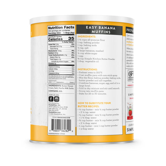 ReadyWise - Simple Kitchen Butter Powder - 204 Serving #10 Can