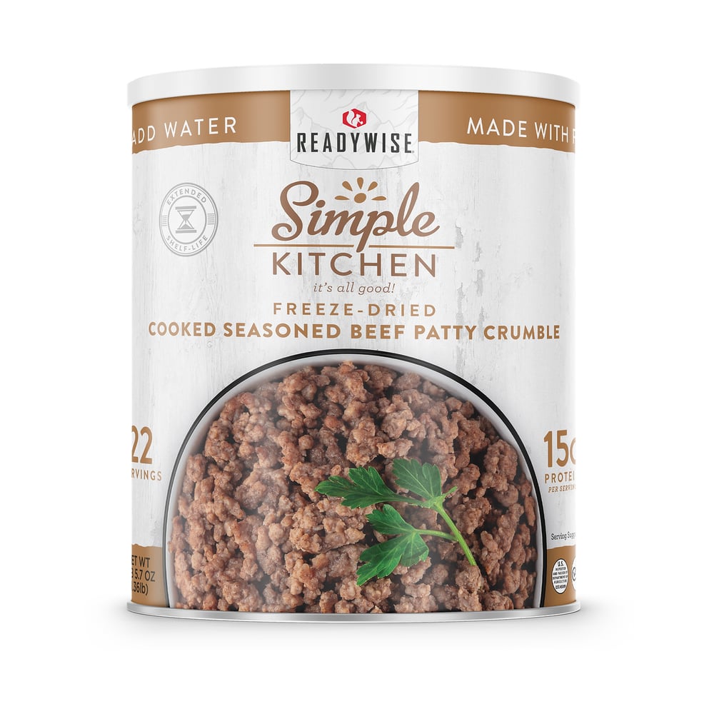 ReadyWise - Simple KitchenFreeze-Dried Seasoned Beef Patty Crumbles - 22 Serving #10 Can